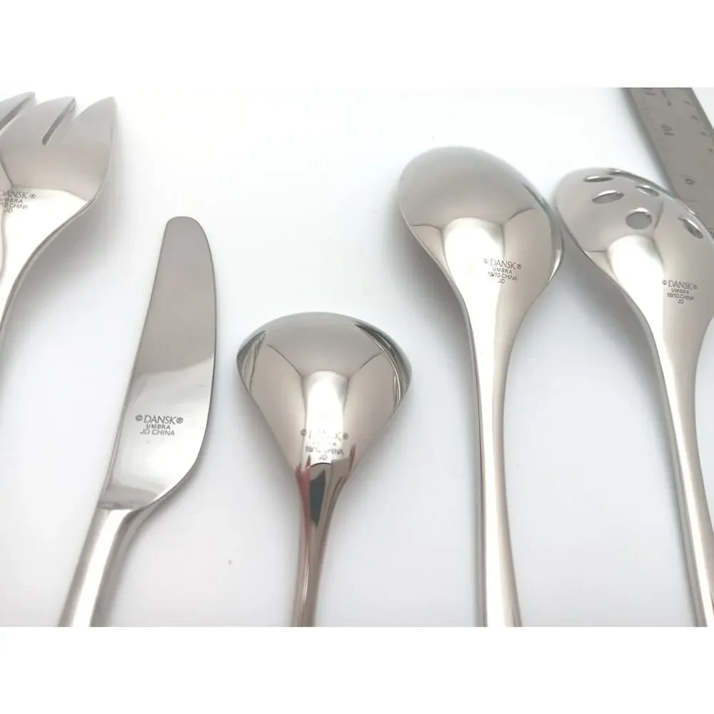 Dansk Umbra 5 Piece Server Hostess Set 18/10 Stainless Glossy Flatware China